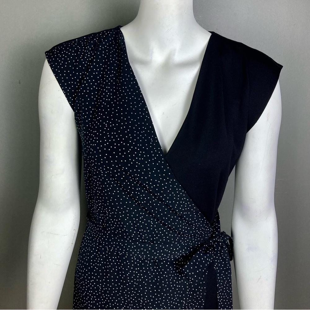 CAbi‎ dress small wrap long black white polka dot v neck work office